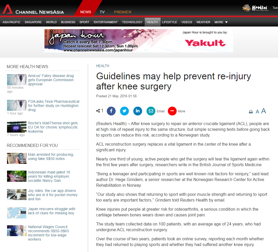 Guidelines may help prevent re-injury after knee surgery – A surgeon’s point of view